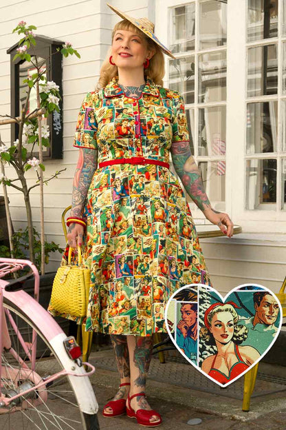 Mabel Comic Book Midi Shirt Dress