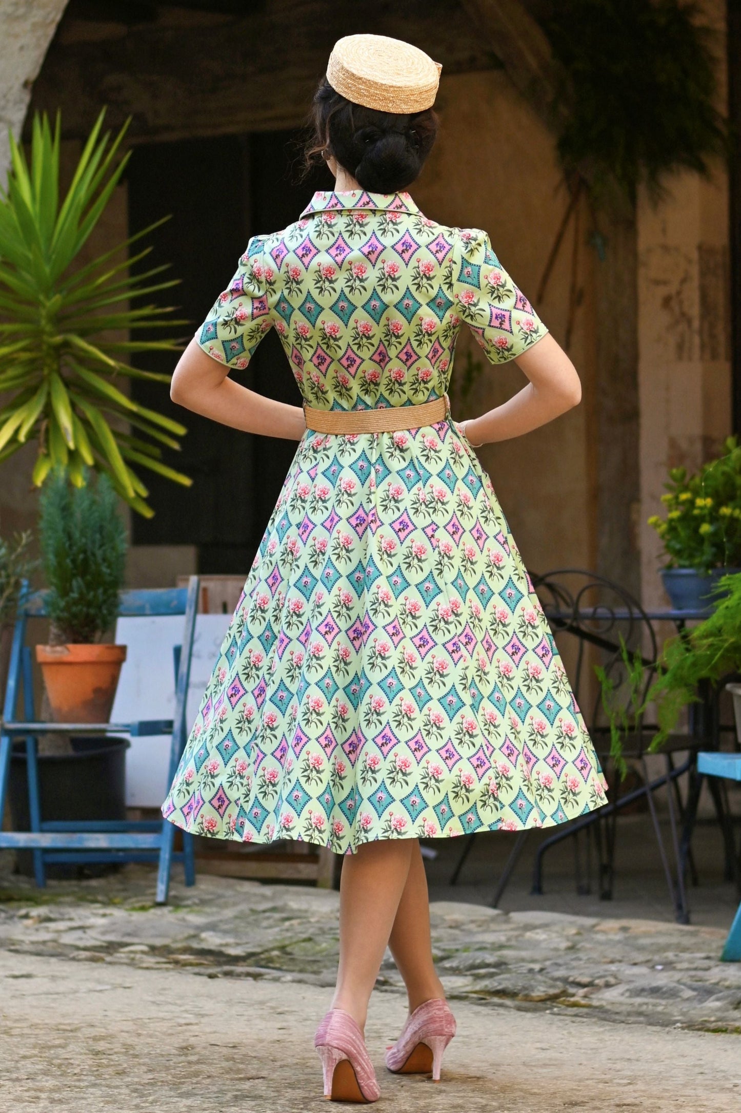 Mabel Quatrefoil Floral Midi Shirt Dress
