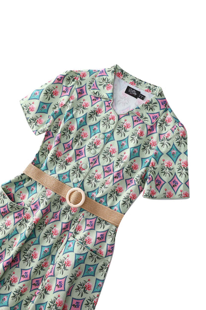 Mabel Quatrefoil Floral Midi Shirt Dress