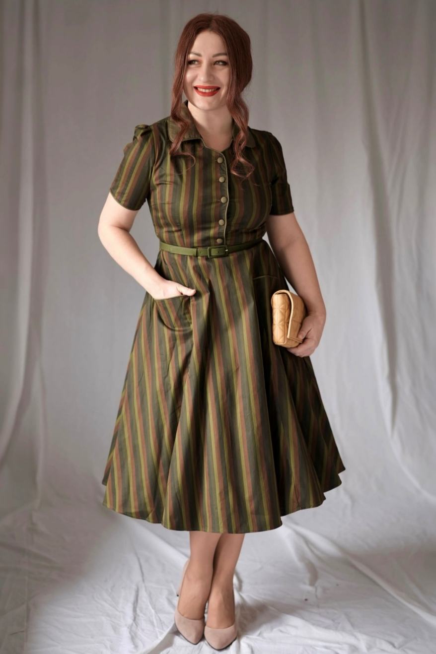 Mabel Striped Shirt Dress In Green