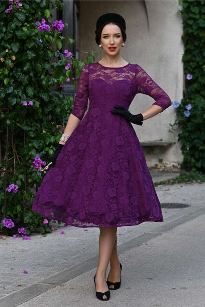 Madeline Long Sleeved Purple Lace Dress
