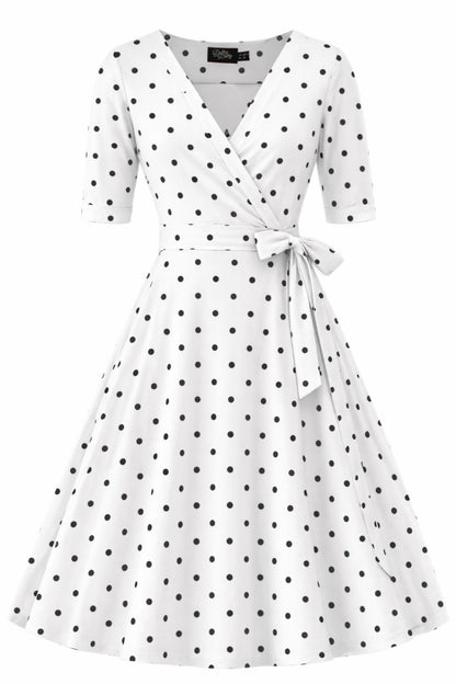 Matilda Polka Dot Wrap Dress in White
