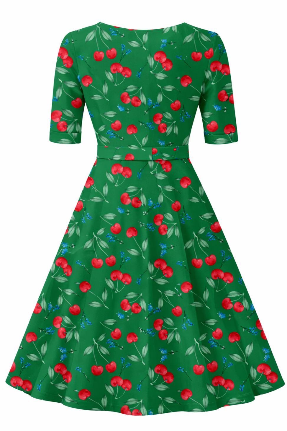 Matilda Red Cherry Wrap Dress in Emerald Green