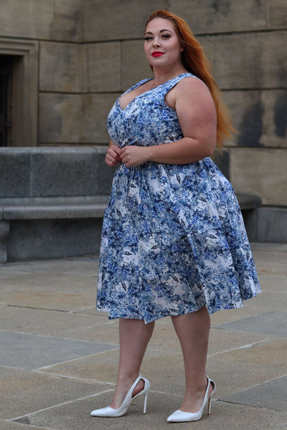 May White Crossover Bust Dress In Big Ben Print