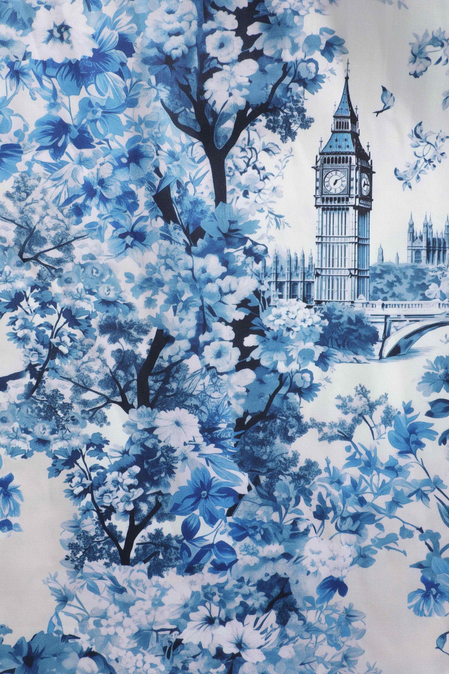 May White Crossover Bust Dress In Big Ben Print