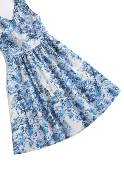 May White Crossover Bust Dress In Big Ben Print