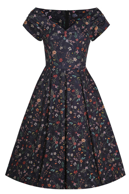 Lily Meadow Floral Black Off Shoulder Dress