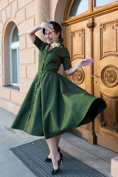 Mollie Army Green Full Circle Shirt Dress