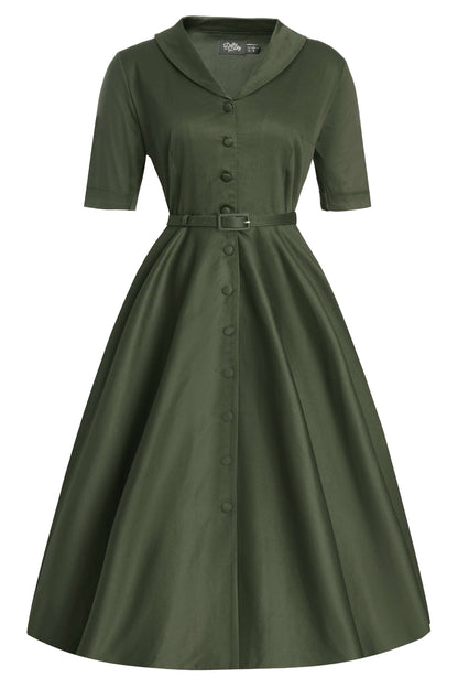 Mollie Army Green Full Circle Shirt Dress