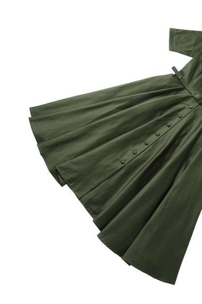 Mollie Army Green Full Circle Shirt Dress