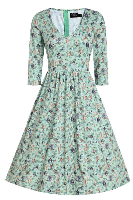 Billie Monkey Green Long Sleeved Dress