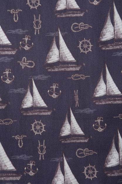 Penelope Nautical Sailboat Shirt Dress in Navy Blue