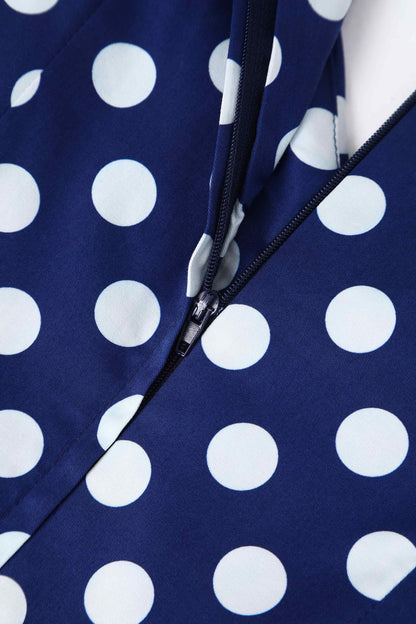 Lily Navy Blue Polka Dot Off Shoulder Dress