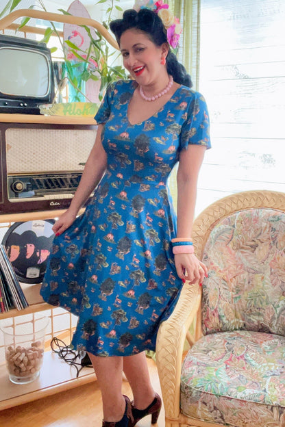 Palma Navy Deer Short Sleeved Dress