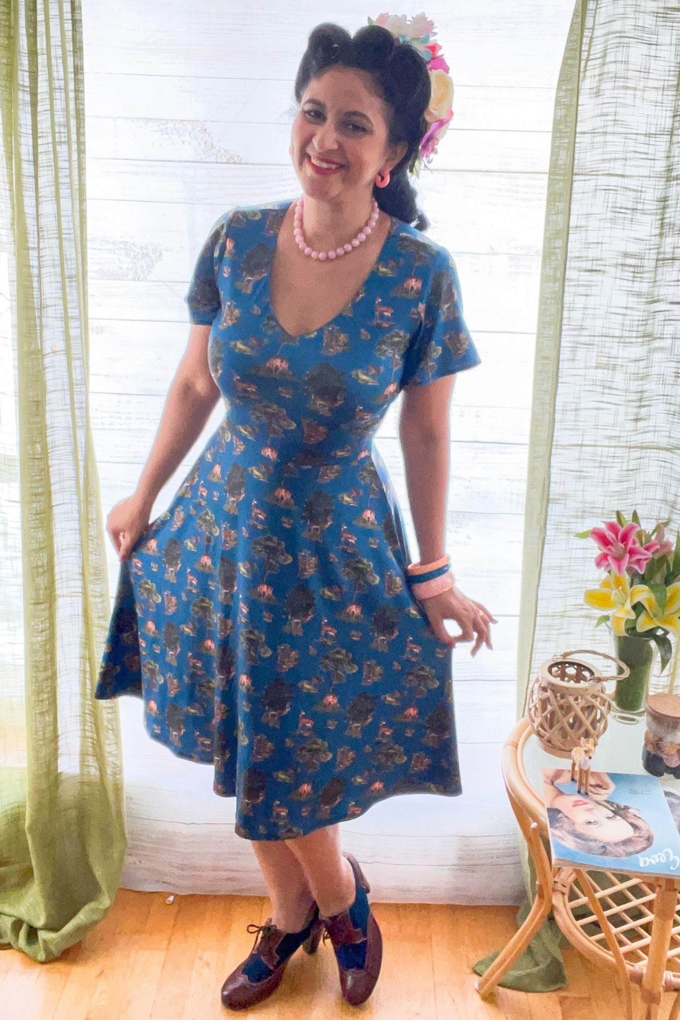 Palma Navy Deer Short Sleeved Dress