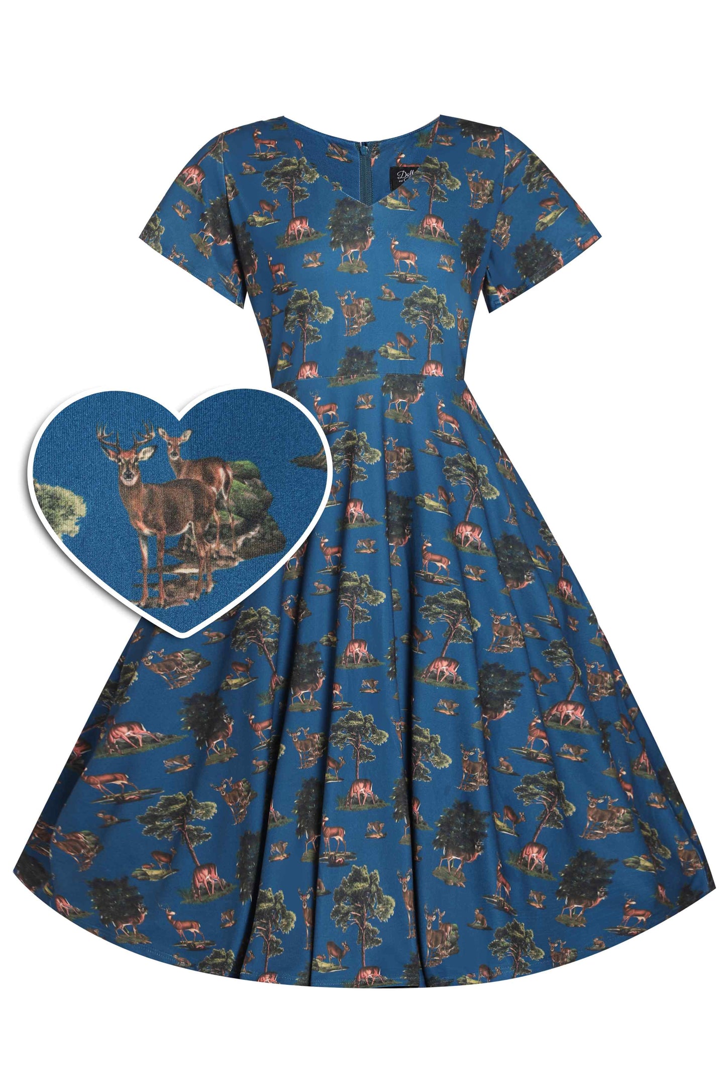 Palma Navy Deer Short Sleeved Dress