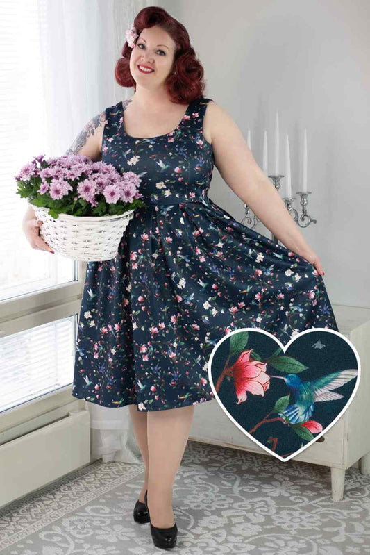 Amanda Navy Hummingbird Swing Dress