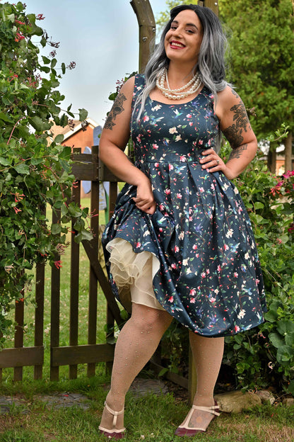 Amanda Navy Hummingbird Swing Dress