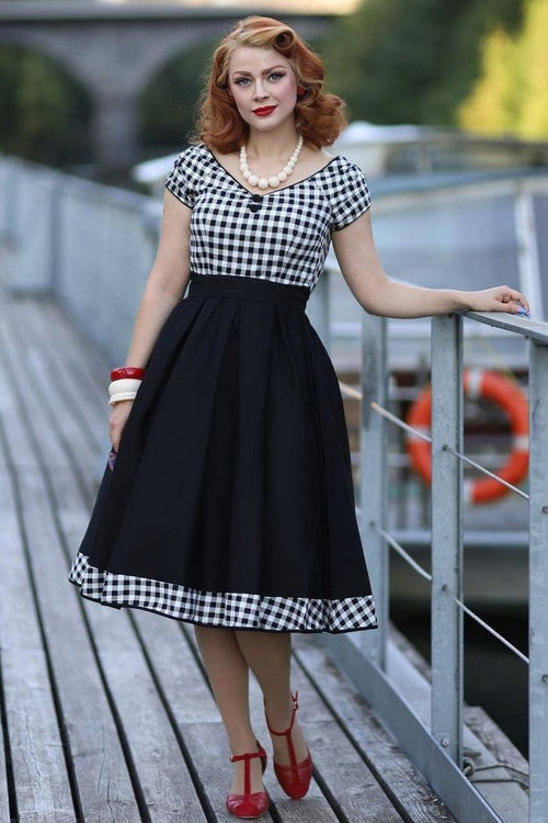 Lily Off Shoulder Black/White Gingham Swing Dress