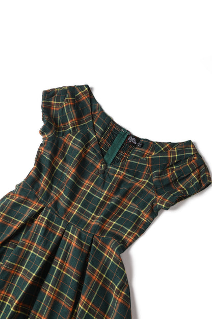 Lily Off Shoulder Green Tartan Check Circle Dress