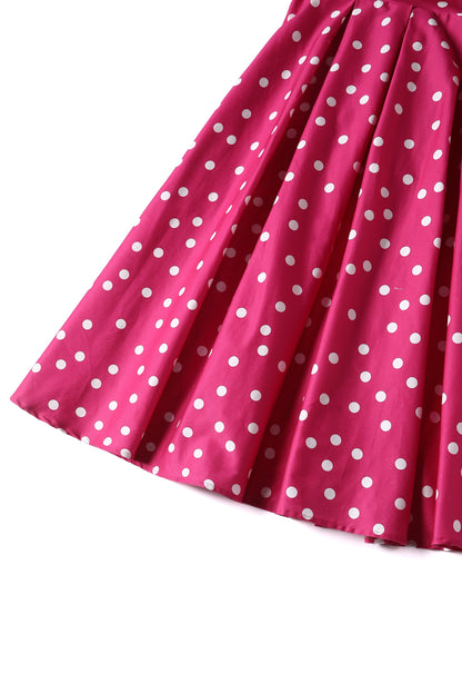Lily Off-Shoulder Polka Dot Evening Dress in Hot Pink/White