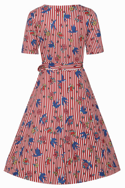 Matilda Old School Tattoo Red Striped Wrap Dress