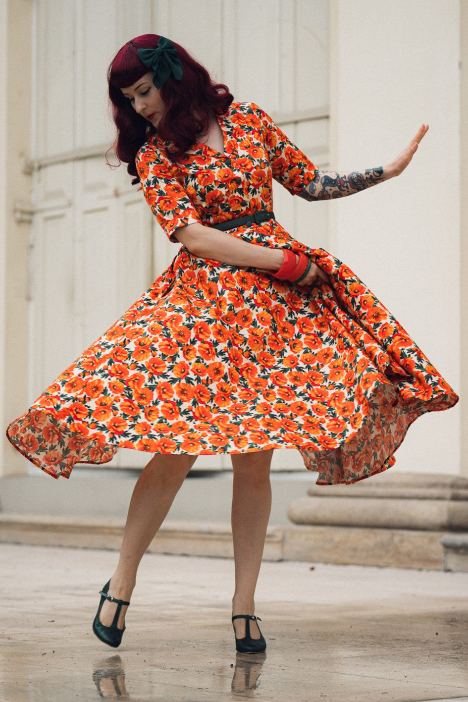 Mollie Orange Poppy Full Circle Shirt Dress
