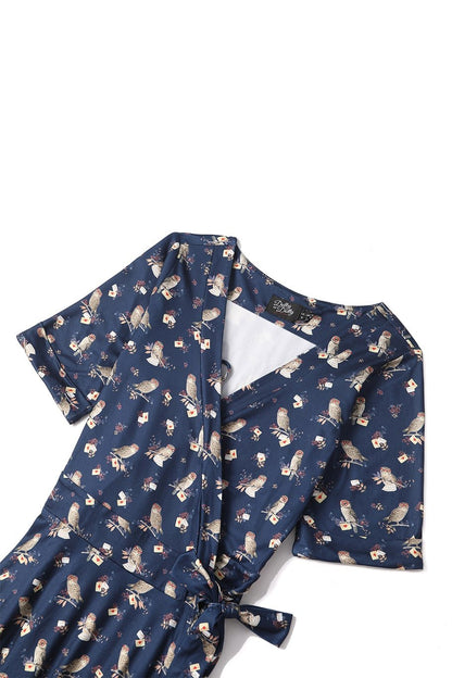 Matilda Oxford Blue Owl Wrap Dress