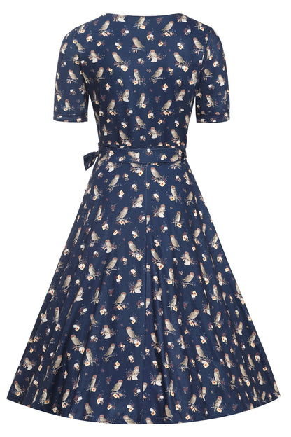 Matilda Oxford Blue Owl Wrap Dress