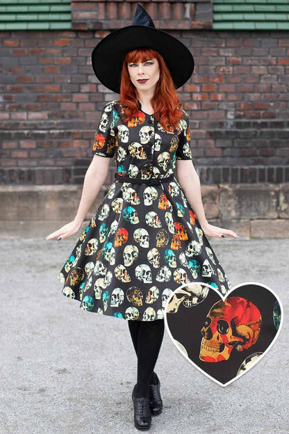 Penelope Rockabilly Black Skull Shirt Dress