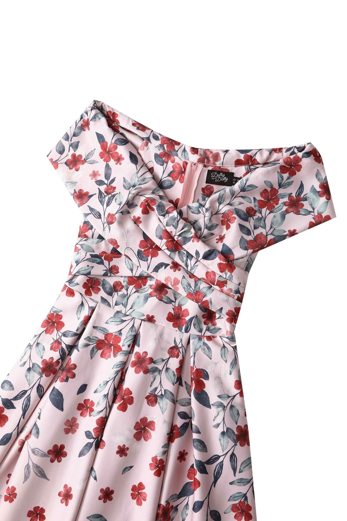 Beverly Pink Falling Flower Off Shoulder Dress