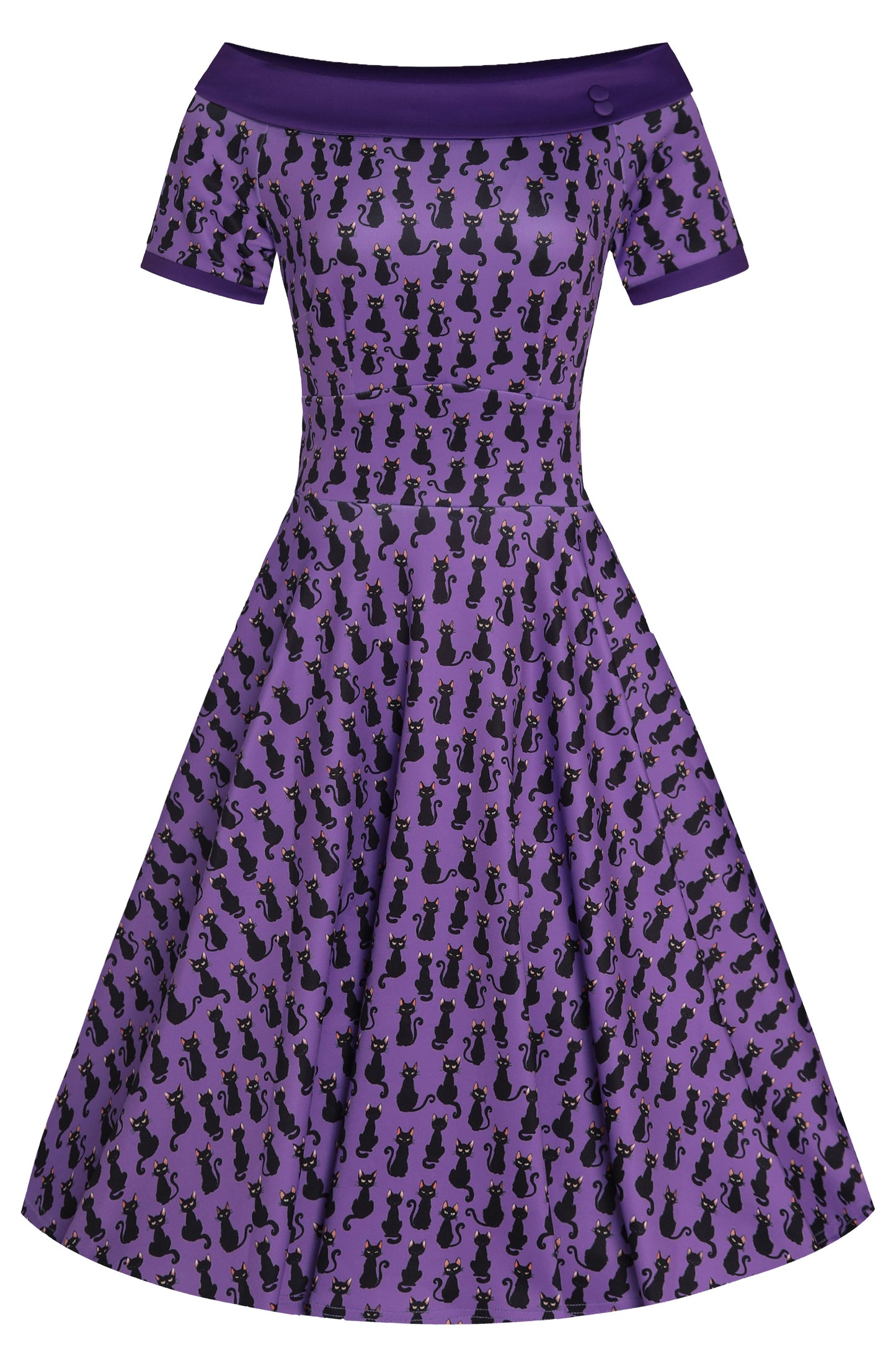 Darlene Purple Black Cat Swing Dress