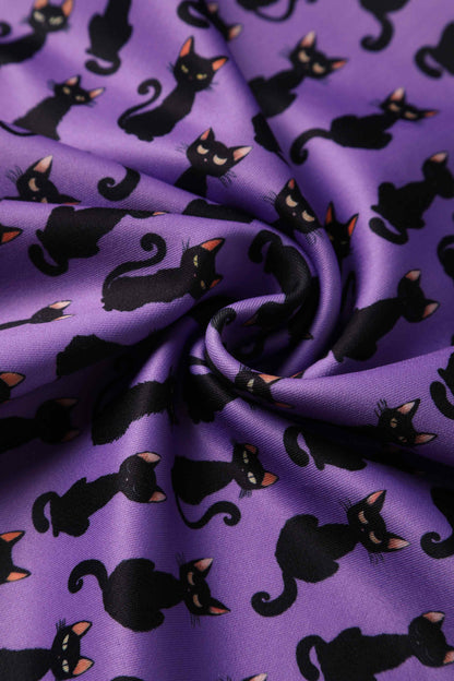 Darlene Purple Black Cat Swing Dress