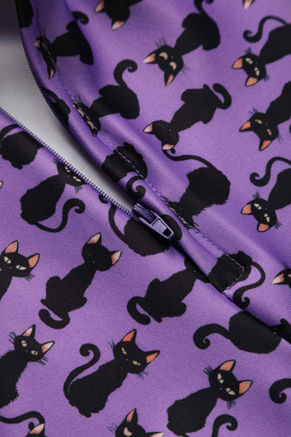 Darlene Purple Black Cat Swing Dress