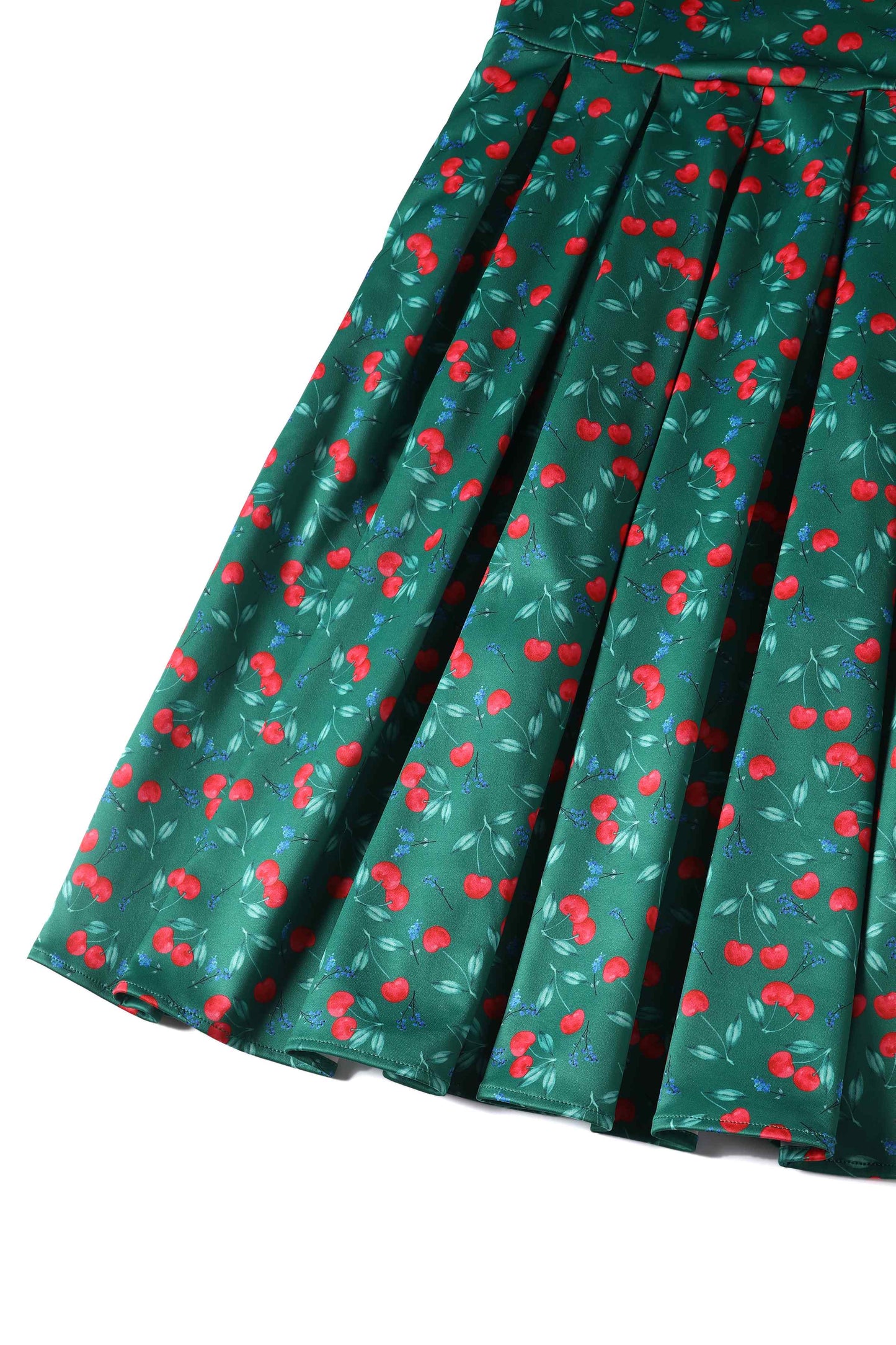 Amanda Red Cherry Flared Dress In Green