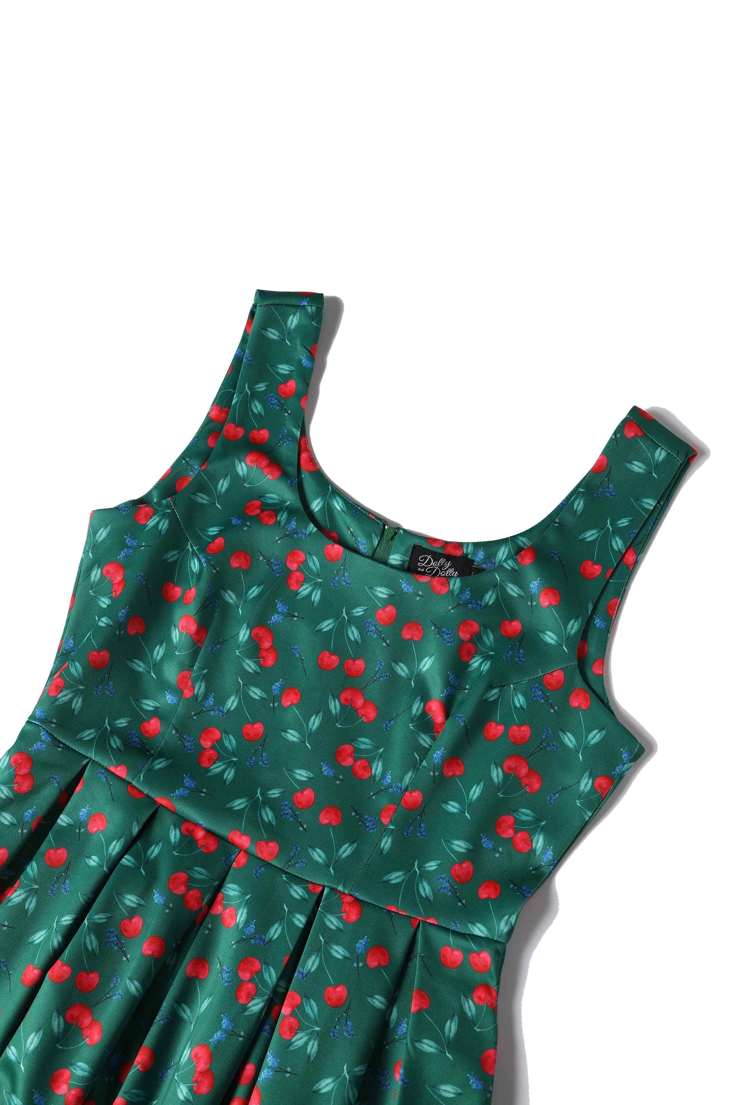 Amanda Red Cherry Flared Dress In Green
