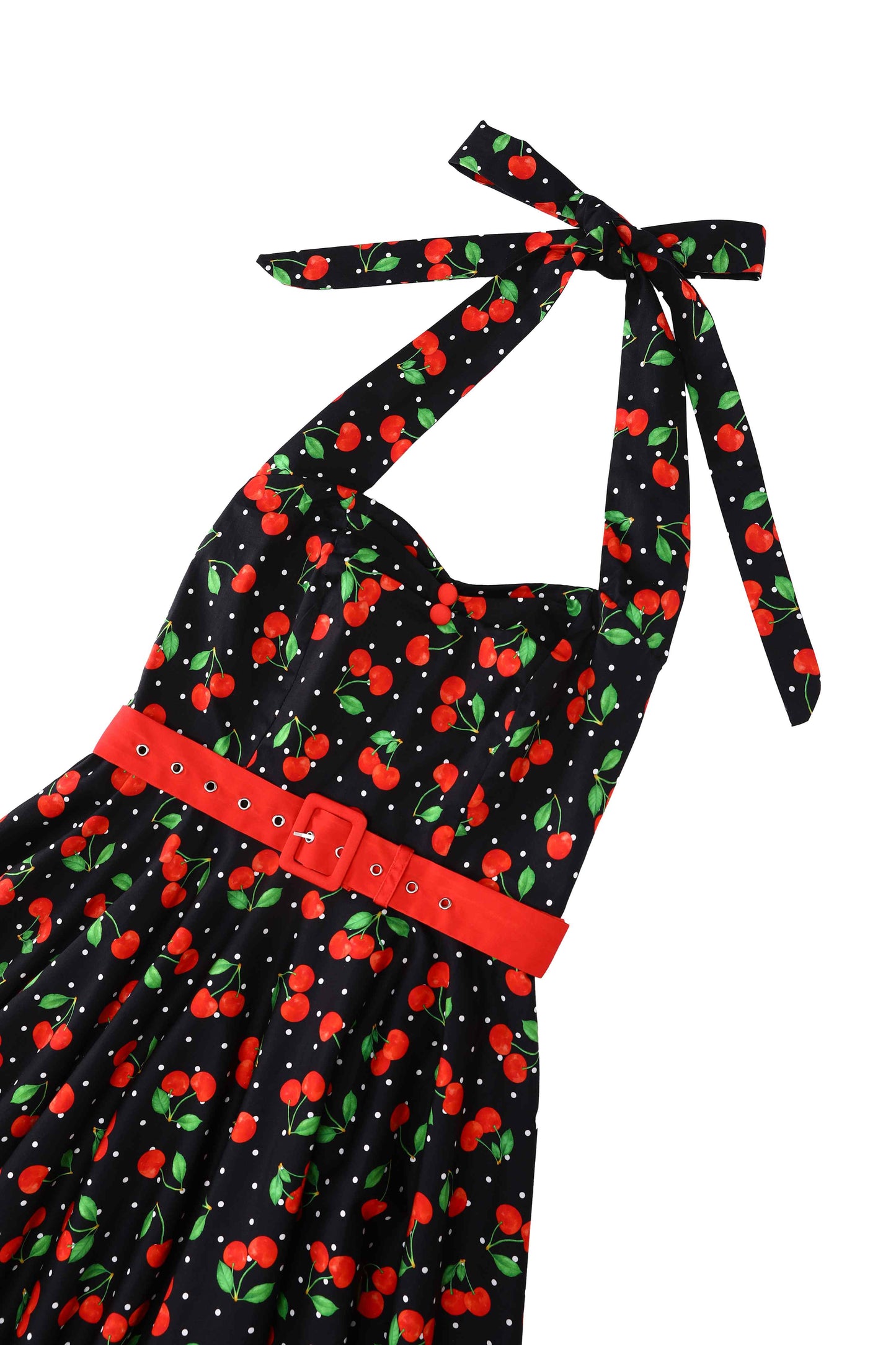 Daisy Red Cherry Halter Dress In Black