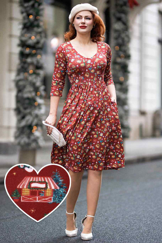 Billie Red Christmas Fair Long Sleeved Dress
