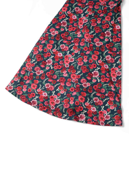 Julia Red Floral Midi Dress In Petrol Blue