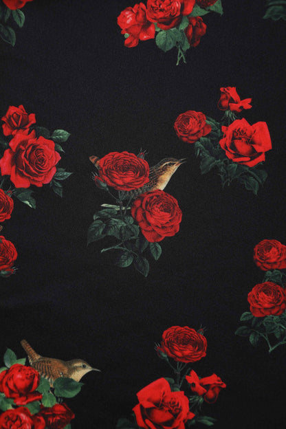 Lily Red Rose & Bird Off Shoulder Dress In Black