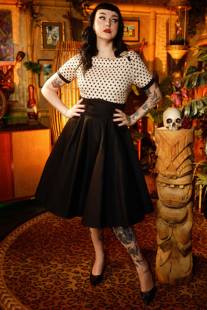 Darlene Retro Polka Swing Dress in Beige-Black
