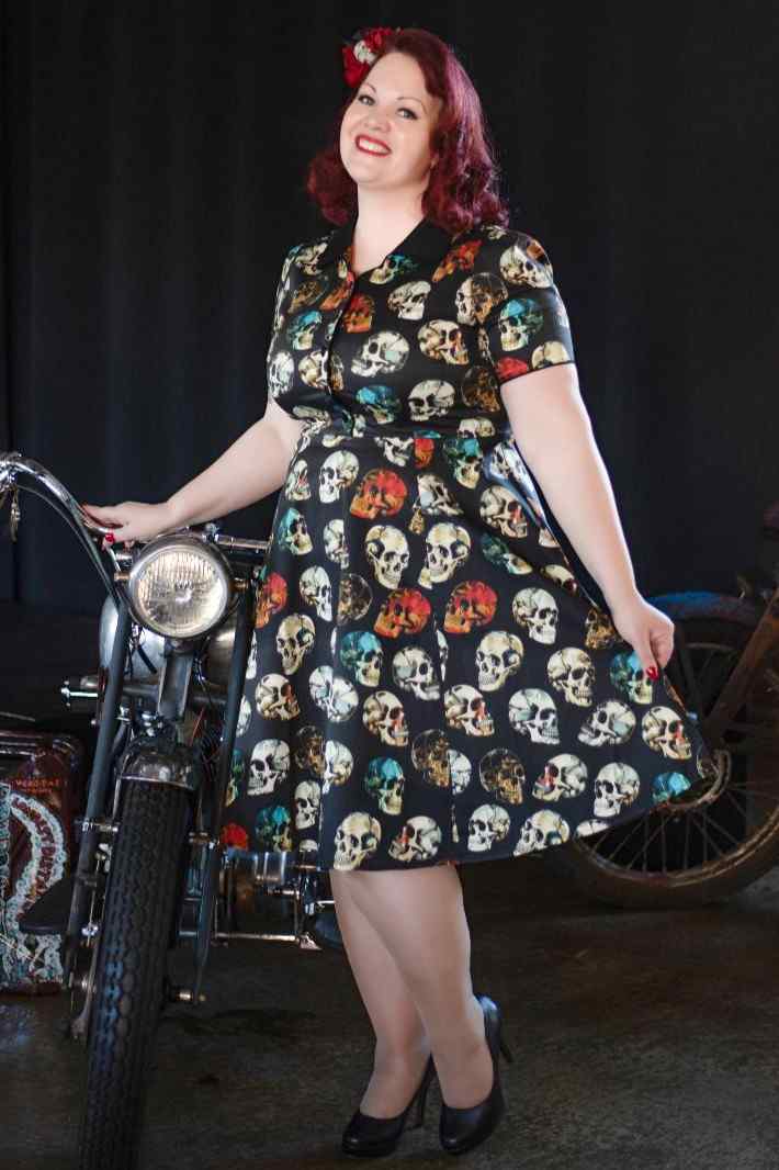 Penelope Rockabilly Black Skull Shirt Dress