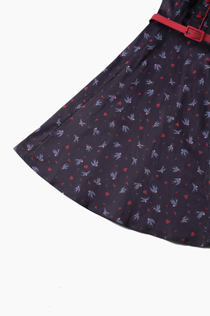 Penelope Navy Blue Swallow Shirt Dress