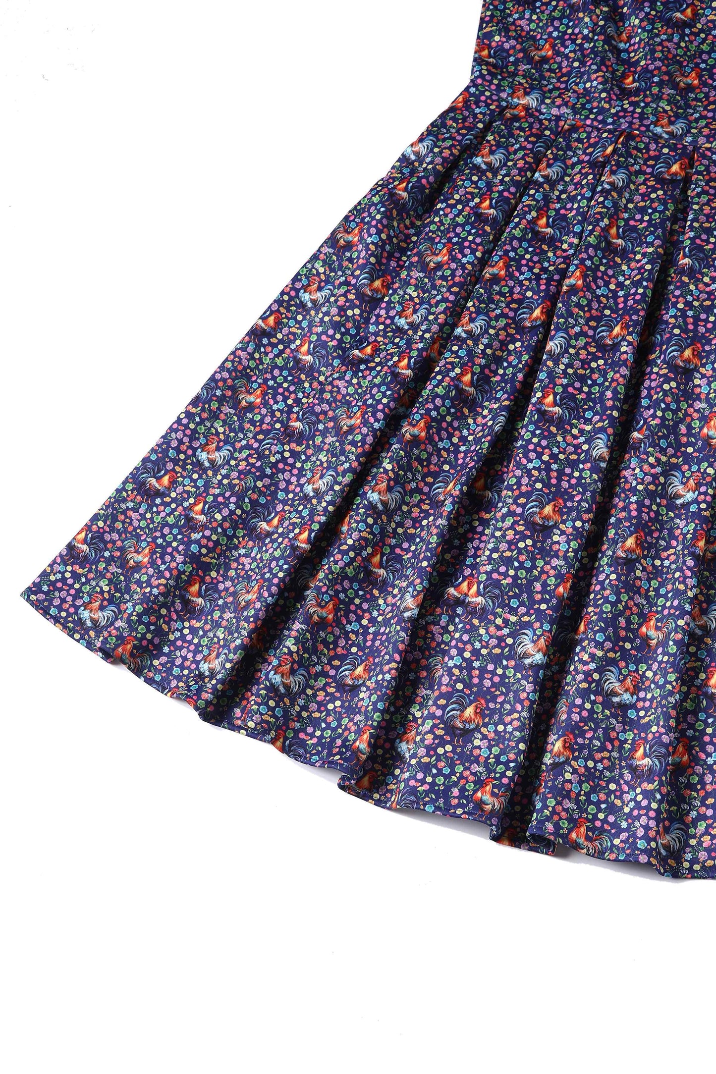 Amanda Flared Dress in Purple Floral Rooster Print