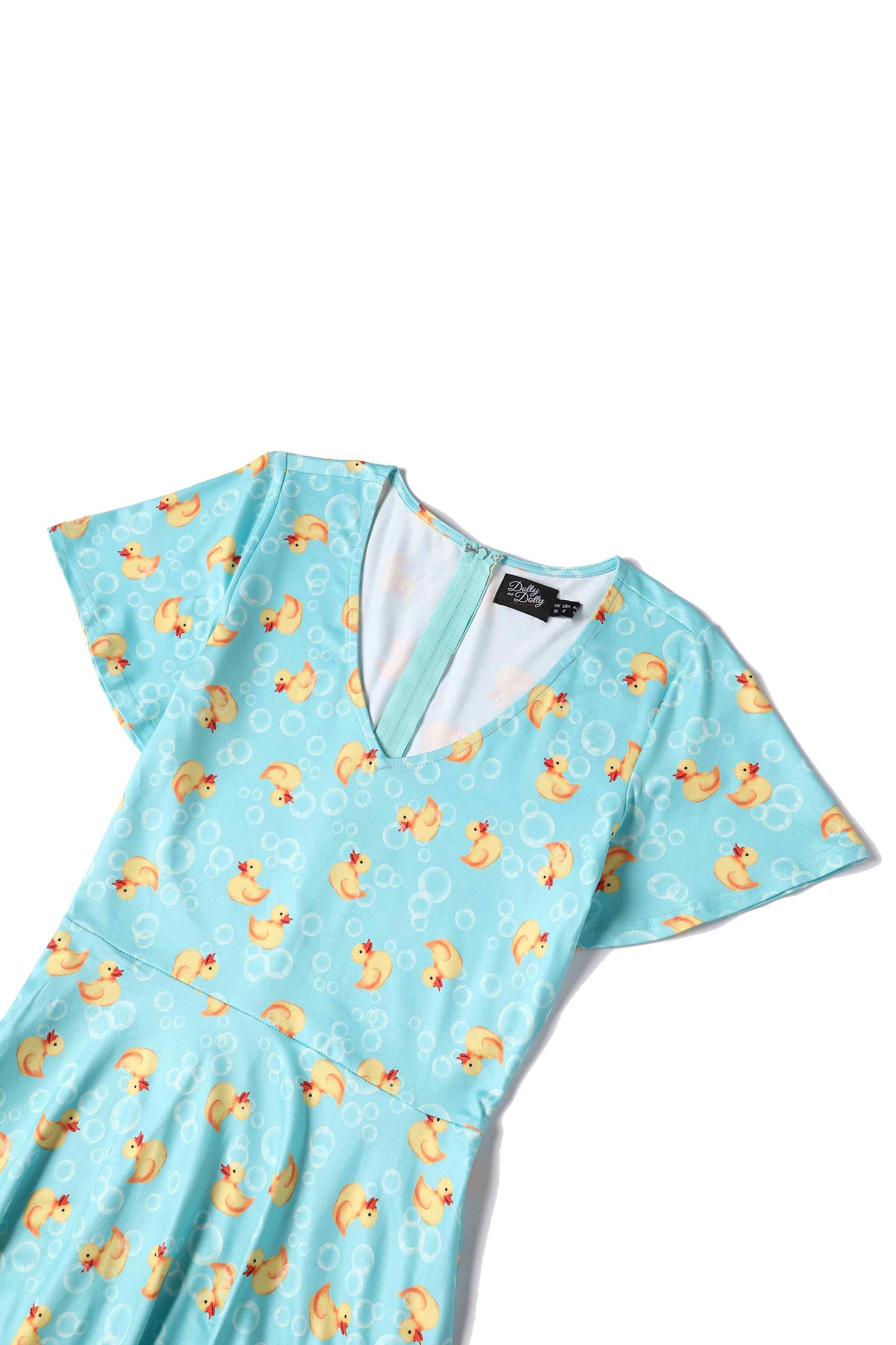 Palma Short Sleeved Tea Dress in Blue Rubber Duck Print