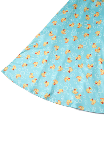 Palma Short Sleeved Tea Dress in Blue Rubber Duck Print