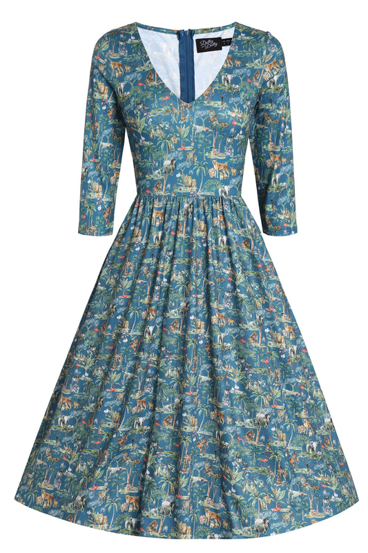 Billie Safari Animal Blue Long Sleeved Dress