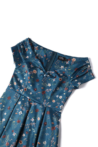 Lily Teal Ditsy Floral Off Shoulder Dress