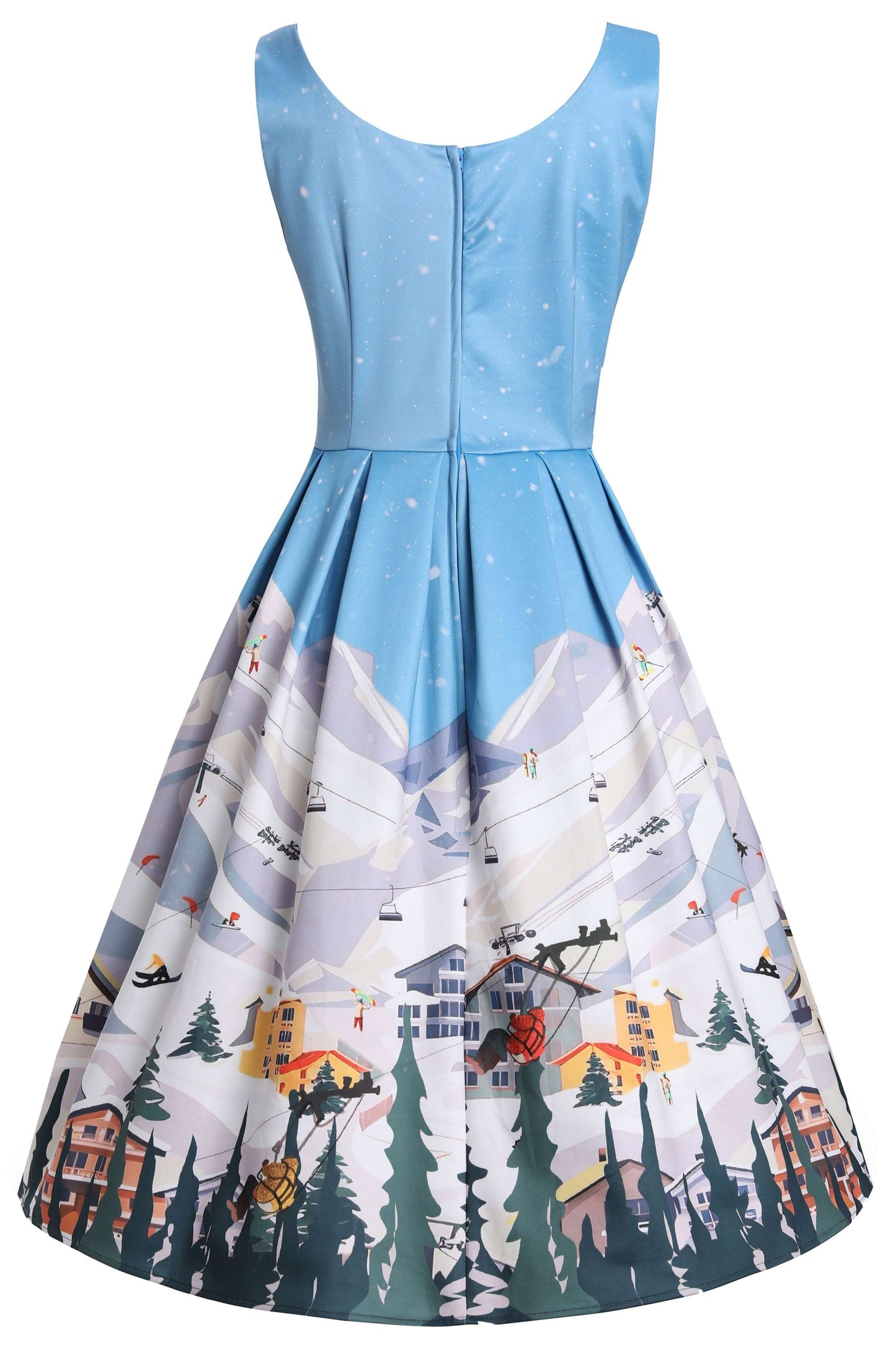 Amanda Ski Resort Flared Dress in Blue/White