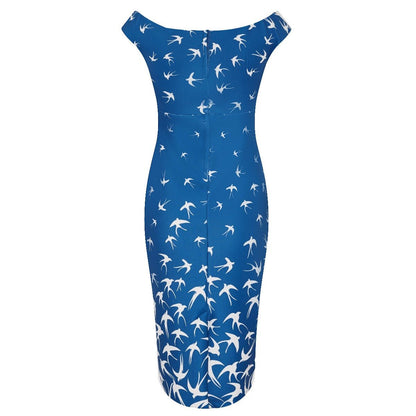 Isabella Off-Shoulder Wiggle Dress Duck Blue & Raising White Swallows
